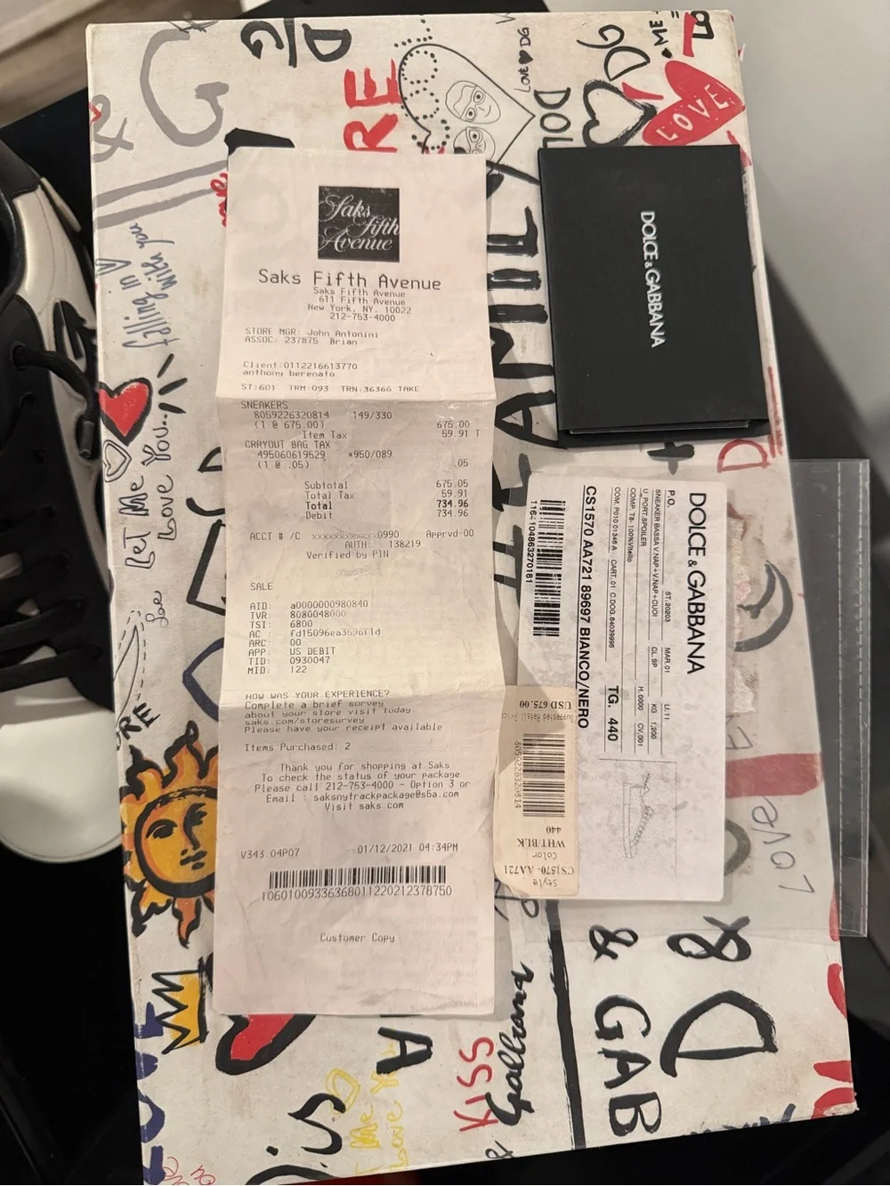 Dolce & Gabbana Black and White Logo Sneakers with Branded Box
